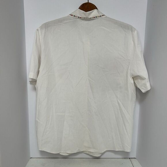 Karen Scott Embroidered Blouse White Button‎ Up Short Sleeved Sz In Description - Picture 5 of 5